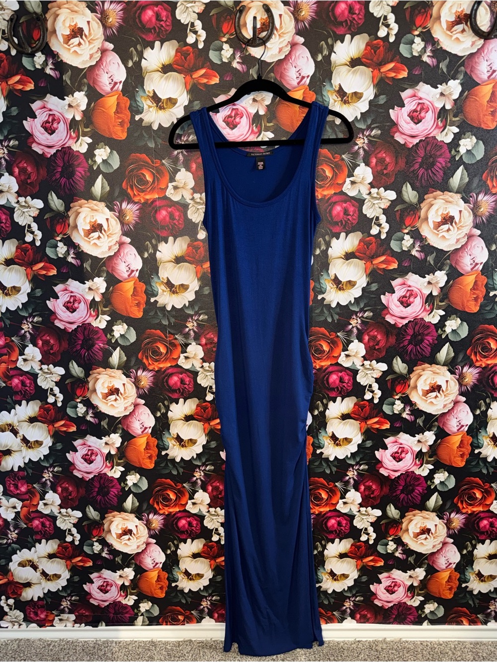 Victoria's Secret Royal Blue Sleeveless Maxi Dress w/ Ruching & Slit, S, Short - Picture 12 of 13